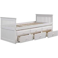 Twin Captain’s Bed Storage daybed with Trundle and Drawers for Kids Guests (White)
