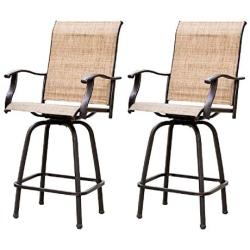 LOKATSE HOME 2 Piece Swivel Bar Stools Outdoor High Patio Chairs Furniture with All Weather Metal Frame