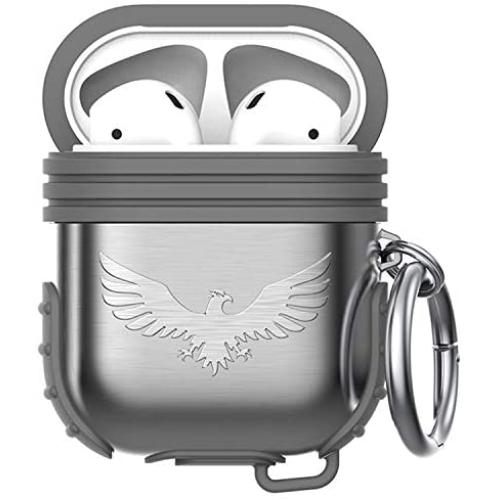 Lauzq Metal Airpods Case,Hard Case Cover Full Protective Skin Cover Shockproof Compatible Airpods 1&2 Charging Case(Not for Wireless Charging),Dual-Layer Silicone & Anti-Lost Keychain