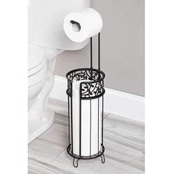 mDesign Metal Freestanding Toilet Paper Roll Holder Stand and Dispenser with Storage for 3 Rolls of Reserve Toilet Tissue - for Bathroom Storage Organizing - Holds Mega Rolls, Floral Pattern - Black