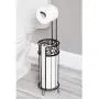 mDesign Metal Freestanding Toilet Paper Roll Holder Stand and Dispenser with Storage for 3 Rolls of Reserve Toilet Tissue - for Bathroom Storage Organizing - Holds Mega Rolls, Floral Pattern - Black mDesign Metal Freestanding Toilet Paper Roll Holder Stand and Dispenser with Storage for 3 Rolls of Reserve Toilet Tissue - for Bathroom Storage Organizing - Holds Mega Rolls, Floral Pattern - Black