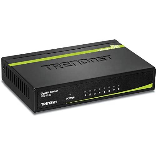 TRENDnet 8-Port Unmanaged Gigabit GREENnet Desktop Metal Switch, Ethernet Splitter, Fanless,16Gbps Switching Capacity, Plug & Play, Lifetime Protection, TEG-S80G,Black
