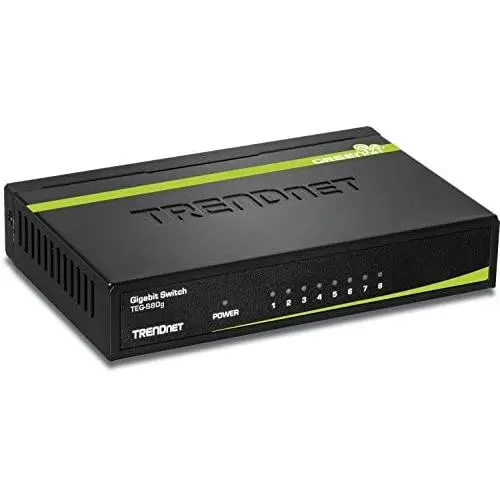 TRENDnet 8-Port Unmanaged Gigabit GREENnet Desktop Metal Switch, Ethernet Splitter, Fanless,16Gbps Switching Capacity, Plug & Play, Lifetime Protection, TEG-S80G,Black