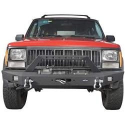 Hooke Road Cherokee XJ Metal Front Bumper and Rear Bumper Combo Compatible with Jeep Cherokee XJ 1984-2001