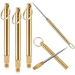 3 Pcs Portable Titanium Toothpicks Pocket Toothpick Metal Toothpick Holder Brass Color Reusable Toothpick for Outdoor Picnic and Camping,