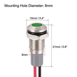 uxcell Signal Indicator Light AC/DC 12V-24V 8mm Green LED Metal Shell 5pcs