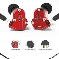 RevoNext QT3S in Ear Monitor, Noise Isolating Headphones Quad Driver in Ear Earbuds 2DD+2BA Metal Shell HiFi Bass Headphones with 0.78mm 2 Pins Detachable Cable(Red mic)