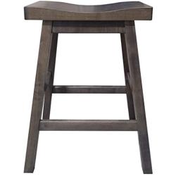 24 Inch Island Bar Stool –Backless Scooped Saddle Seat – Solid Brown Maple Wood Pub Stool with Footrest – Kitchen Island Counter Chair (Gray)