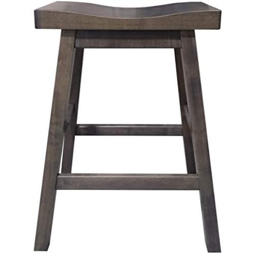 24 Inch Island Bar Stool –Backless Scooped Saddle Seat – Solid Brown Maple Wood Pub Stool with Footrest – Kitchen Island Counter Chair (Gray)