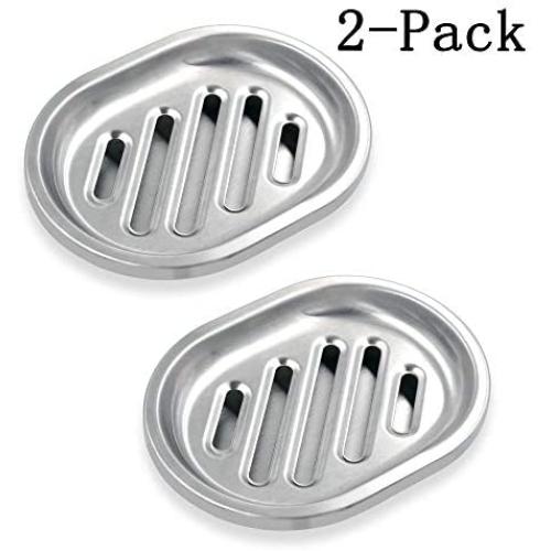 Stainless Steel Soap Dish Durable for Many Years, Brushed Metal Soap Holder with Draining Tray for Bathroom Shower, Bathtub, Kitchen Sink (2-pack)