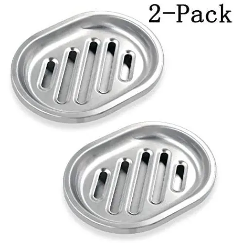 Stainless Steel Soap Dish Durable for Many Years, Brushed Metal Soap Holder with Draining Tray for Bathroom Shower, Bathtub, Kitchen Sink (2-pack)