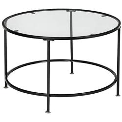 VINGLI 26 Modern Round Coffee Table Tempered Glass Accent Table with Metal Frame for Living Room