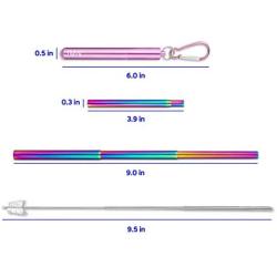 Flyby Portable Reusable Drinking Straws | Collapsible & Foldable Telescopic Stainless Steel Metal Straw Dispenser | Final Aluminum Case, Long Cleaning Brush, Silicone Tip | Pink Rainbow | 1-Pack