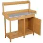 YAHEETECH Outdoor Garden Potting Bench Table Work Bench Metal Tabletop W/Cabinet Drawer Open Shelf Natural Wood