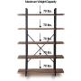Homissue 5-Tier Bookcase, Vintage Industrial Wood and Metal Bookshelves for Home and Office Organizer, Retro Brown