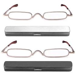 REAVEE 2 Pack Metal Slim Reading Glasses Spring Hinge Readers for Women Men Small Mini Portable Readers with Pen Clip Case +1.5
