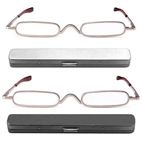 REAVEE 2 Pack Metal Slim Reading Glasses Spring Hinge Readers for Women Men Small Mini Portable Readers with Pen Clip Case +1.5