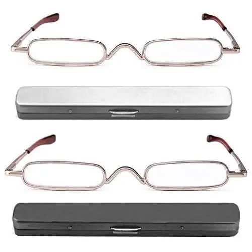 REAVEE 2 Pack Metal Slim Reading Glasses Spring Hinge Readers for Women Men Small Mini Portable Readers with Pen Clip Case +1.5 REAVEE 2 Pack Metal Slim Reading Glasses Spring Hinge Readers for Women Men Small Mini Portable Readers with Pen Clip Case +1.5