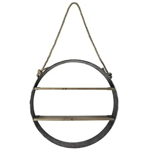 MCS 19 Inch Round Metal Wood Barrel Shelf (45888) MCS 19 Inch Round Metal Wood Barrel Shelf (45888)
