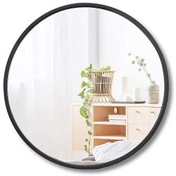 SUPER DEAL 18” x 18” Round Wall Mirror with Metal Frame for Entryways, Bathrooms, Living Rooms, Black