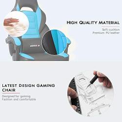 BOSSIN Racing Style Gaming Chair Office Computer Desk Chair with Footrest and Headrest, Ergonomic Design, Large Size High-Back E-Sports Chair, PU Leather Swivel Chair Sillas Gaming (Tiffany Blue)