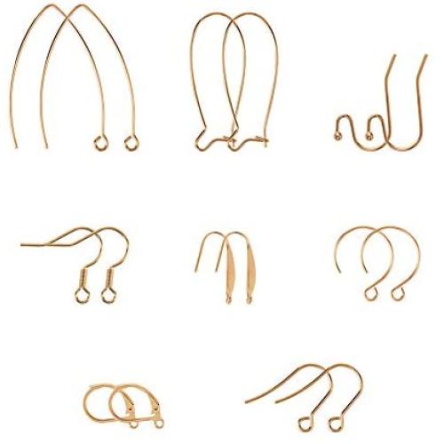 UNICRAFTALE 8 Styles 48pcs Earring Hooks Fish Hook Ear Wires Hypo-allergenic Stainless Steel Earring (0.7-1mm Pin) Earring Hooks Golden Metal Ear Wires for Jewelry Earring Parts DIY Making