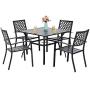 PHI VILLA 5 Piece Patio Armrest Dining Chairs and Larger Square Table Set