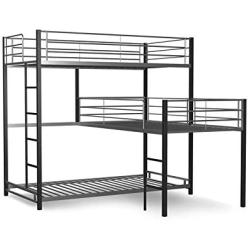 Furniture of America Crossman Metal Triple Twin Bunk Bed in Sand Black