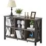 FATORRI Rustic 6 Cube Storage Organizer with Shelf, Wood and Metal Cubby Bookcase, Industrial Horizontal Bookshelf (Walnut Brown, 47 Inch)