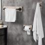 MyGift 3-Piece Torched Wood & Black Metal Pipe Wall Mounted Towel Bar, Toilet Paper Holder, and Robe Hook Bathroom Accessory Set