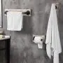 MyGift 3-Piece Torched Wood & Black Metal Pipe Wall Mounted Towel Bar, Toilet Paper Holder, and Robe Hook Bathroom Accessory Set