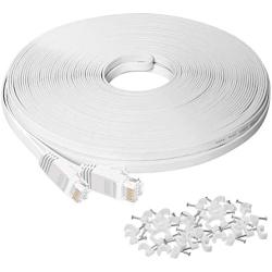 Ethernet Cable 100 ft, Cat6 Flat Internet Cable,Extra Long LAN Network Cable Patch Cord with Clips with Snagless Rj45 Connectors, Silm High Speed Computer Wire, Faster Than Cat5 5e Cables,White