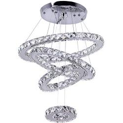 Dixun Modern Crystal Chandeliers Rings Adjustable Stainless Steel LED Pendant Lights (5.9/9.8/13.7/17.7 Inches)for Living Room Bedroom(Warm White)