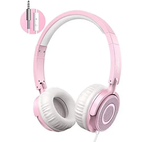 Girls Headphones with Microphone, Vogek Portable Fold-Flat Headsets with Safe Volume Limited 94dB, Online Schooling Headphones with Stereo Bass for Kids Girls Home School Travel, Pink Girls Headphones with Microphone, Vogek Portable Fold-Flat Headsets with Safe Volume Limited 94dB, Online Schooling Headphones with Stereo Bass for Kids Girls Home School Travel, Pink