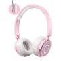 Girls Headphones with Microphone, Vogek Portable Fold-Flat Headsets with Safe Volume Limited 94dB, Online Schooling Headphones with Stereo Bass for Kids Girls Home School Travel, Pink