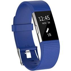 KingAcc Compatible Fitbit Charge 2 Bands, Soft Silicone Replacement Band for Fitbit Charge 2, with Metal Buckle Fitness Wristband Sport Strap Women Men (1-Pack, Dark Blue, Large)