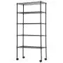 14D x 30W x 60H 5-Tier Wire Shelving Unit Steel Large Metal Shelf Organizer Garage Storage Shelves Heavy Duty NSF Height Adjustable Commercial Grade Utility Storage Metal Rack on Wheels Black