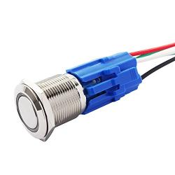 Yakamoz DC12V 19mm 3/4'' Red Ring Led Metal Momentary Push Button Switch Car DIY Switch Silver with Wired Connector Adapter