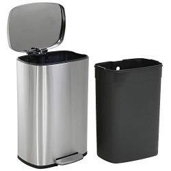 Kitchen Trash Can with Lid for Office Bedroom Bathroom Step Trash Bin Fingerprint-Proof Garbage Bin Brushed Stainless Steel 13 Gallon / 50 Liter