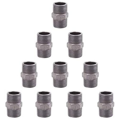 GOOVI 3/4 Inches Malleable Cast iron Pipe Black Male Coupling Connector, 3/4 Inches Black Pipe Threaded Pipe Nipples, Build Vintage DIY Shelving Steampunk Furnitur, 10 Pack.