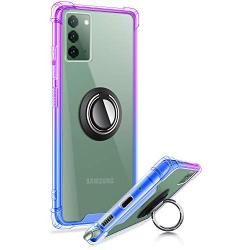 ANSIWEE Galaxy Note 20 6.7 Inch Case, Metal Ring Kickstand Work with Magnetic Car Mount Cover Reinforced Drop Protector Bumper Clear Hard Back Cases Designed for Samsung Galaxy Note 20 (Purple Blue)