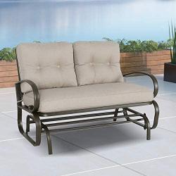 Patio Glider Bench Loveseat Outdoor Cushioed 2 Person Rocking Seating Patio Swing Chair, Beige