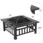 Yaheetech 32in Outdoor Metal Firepit Square Table Backyard Patio Garden Stove Wood Burning Fire Pit with Spark Screen, Log Poker and Cover