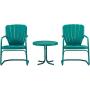 Crosley Furniture KO10012TU Ridgeland Retro Metal 3-Piece Seating Set with 2 Chairs and Side Table, Turquoise