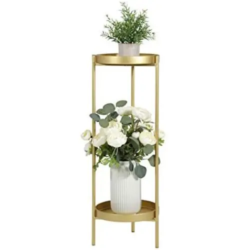 LITA Plant Stand with 2 Tier Tall Metal Flower Plants Pot Holder Display Shelf for Indoor or Outdoor Plants Corner Display - Glod Dia. 10'' x H 30'' LITA Plant Stand with 2 Tier Tall Metal Flower Plants Pot Holder Display Shelf for Indoor or Outdoor Plants Corner Display - Glod Dia. 10'' x H 30''