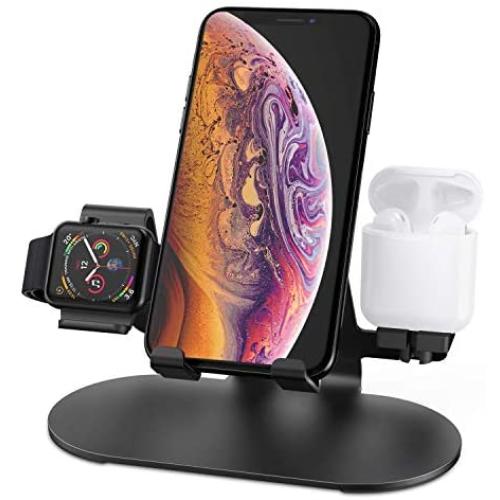 3 in 1 Aluminum Charging Station for Apple Watch Charger Stand Dock for iWatch Series SE/6/5/4/3/2/1, iPad, AirPods Pro/2/1 and iPhone 12/11/Xs/X Max/XR/X/8/ 8P/7/7P/6S/6S（Black）