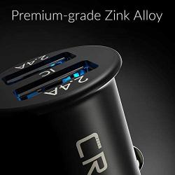 Crave Metal Car Charger [24W 4.8A 2 Port Dual USB] Zinc Alloy Universal Compact 12 Volt Charger, Smart Charge IC Technology - Black