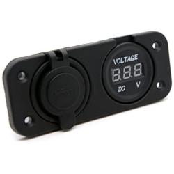 Cllena Waterproof Dual USB Charger Adapter 2.1A/1.0A + 12V-24V LED Voltmeter Panel for Motorcycle Car Boat Marine Carvan (Red LED)