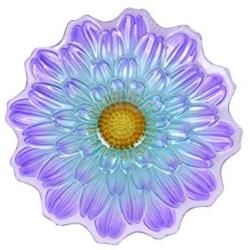 Peaktop Garden Handpainted Flower Fusion Glass Birdbath With Metal Stand, 21.2'' Height, Purple/Light Blue