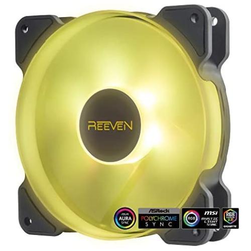 Reeven Kiran Sync 120mm RGB LED Fan, Quiet Case/CPU Cooler Fan Single Pack, Compatible with ASUS Aura Sync, 4-Pin/PWM 400-1500 RPM(RE1225FD15EW-R12P)